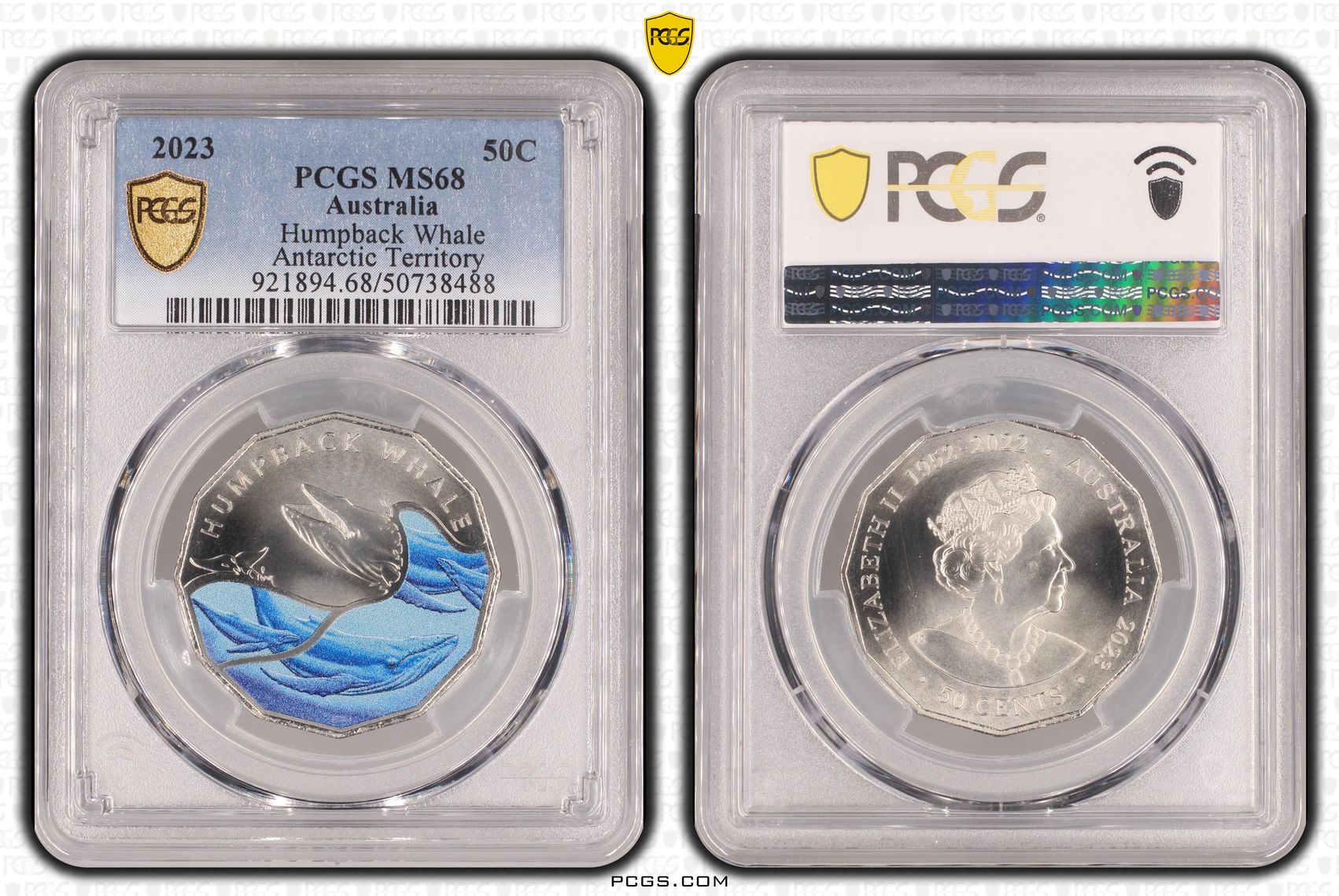 Humpback Whale Colorized, Fifty Cent, 2023, PCGS MS68