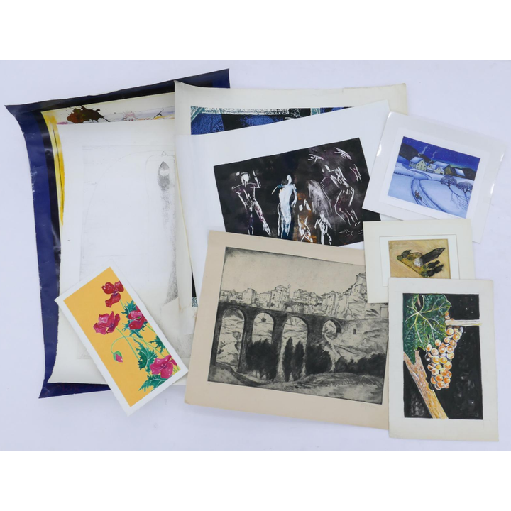 18pc Group Vintage Prints and Watercolors- Loose- largest 38x26''