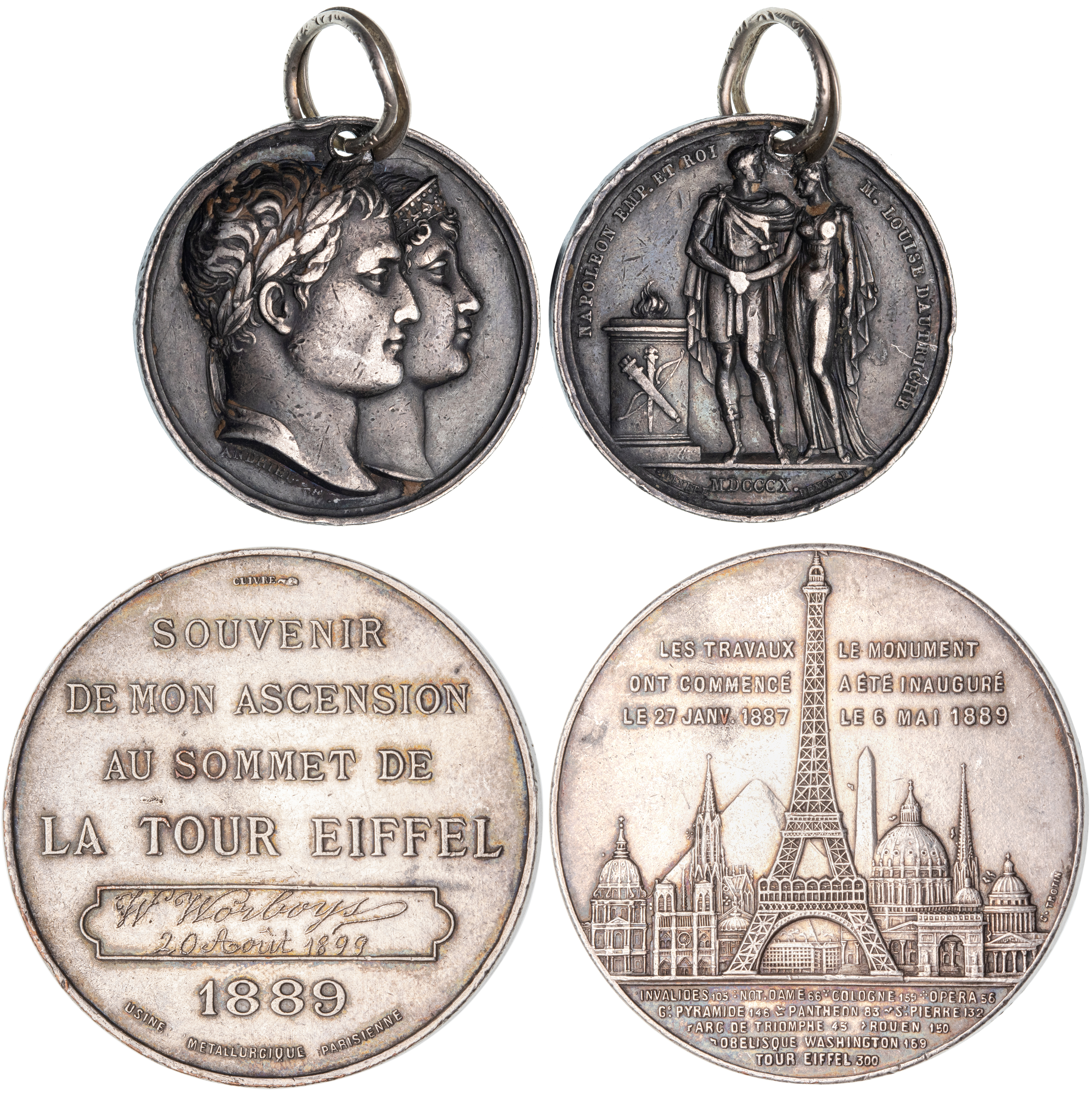 France, Napoleon I, Silver Marriage Medal, 1810, VF