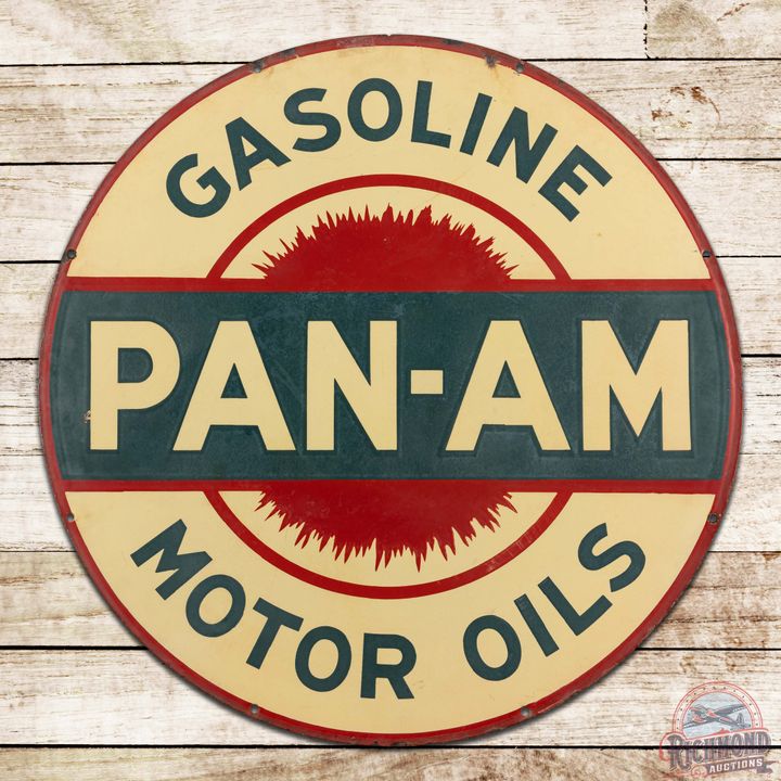 Pan-Am Gasoline Motor Oils 30" Double Sided Porcelain Sign