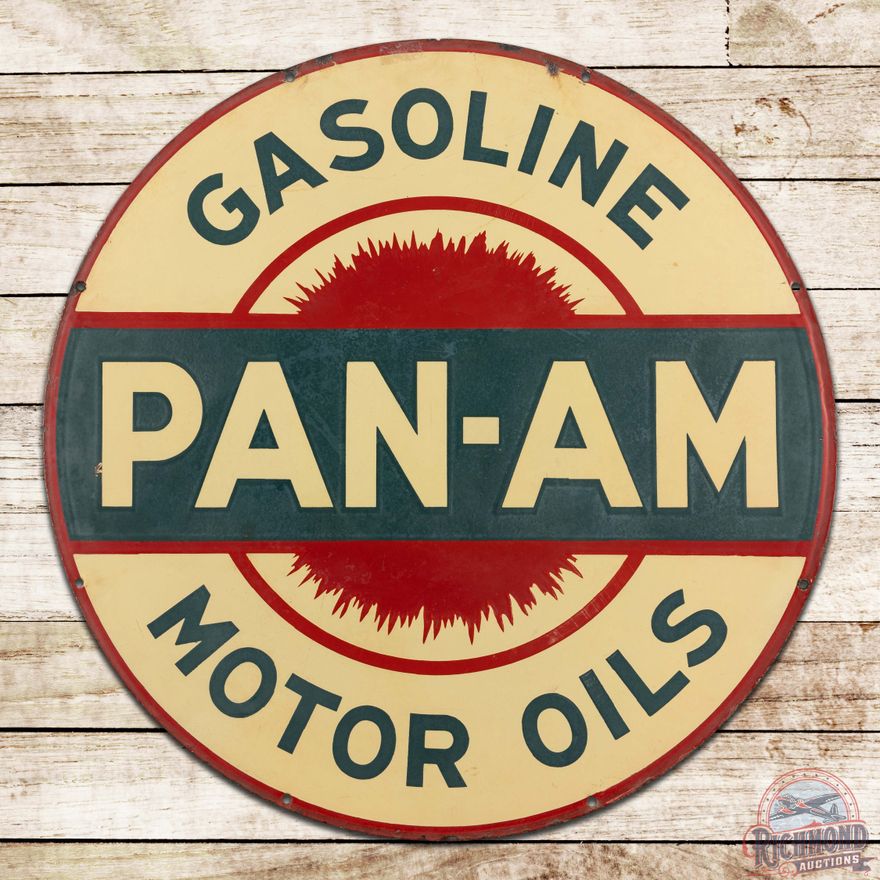 Pan-Am Gasoline Motor Oils 30" Double Sided Porcelain Sign