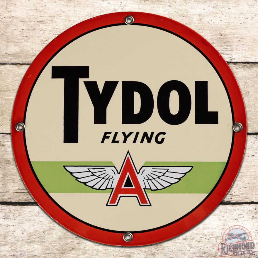 Exceptional Tydol Flying A Gasoline Single Sided Porcelain Pump Plate Sign