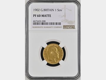 1902 EDWARD VII MATTE PROOF GOLD SOVEREIGN PF60