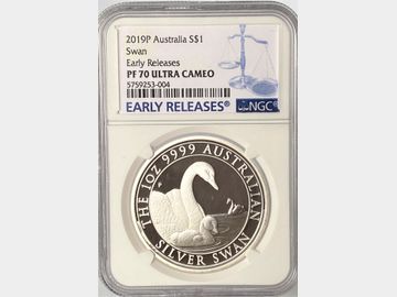 2019 AUSTRALIAN SWAN SILVER 1 DOLLAR PF70 UCAM TOP POP