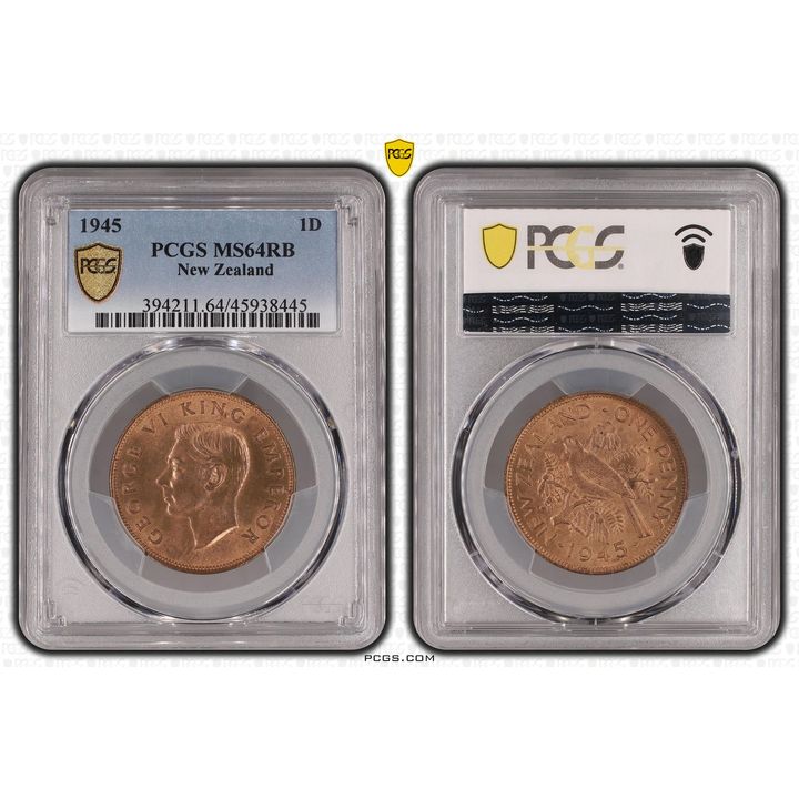 1945 New Zealand Penny PCGS - MS64RB -445