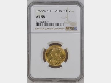 1895 VICTORIA OLD HEAD MELBOURNE MINT GOLD SOVEREIGN AU58