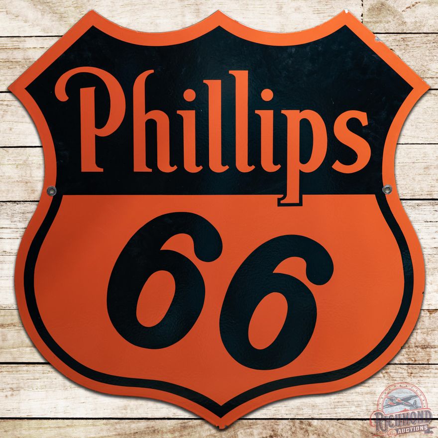 1949 30" Phillips 66 Orange & Black Die Cut DSP Shield Sign - 9