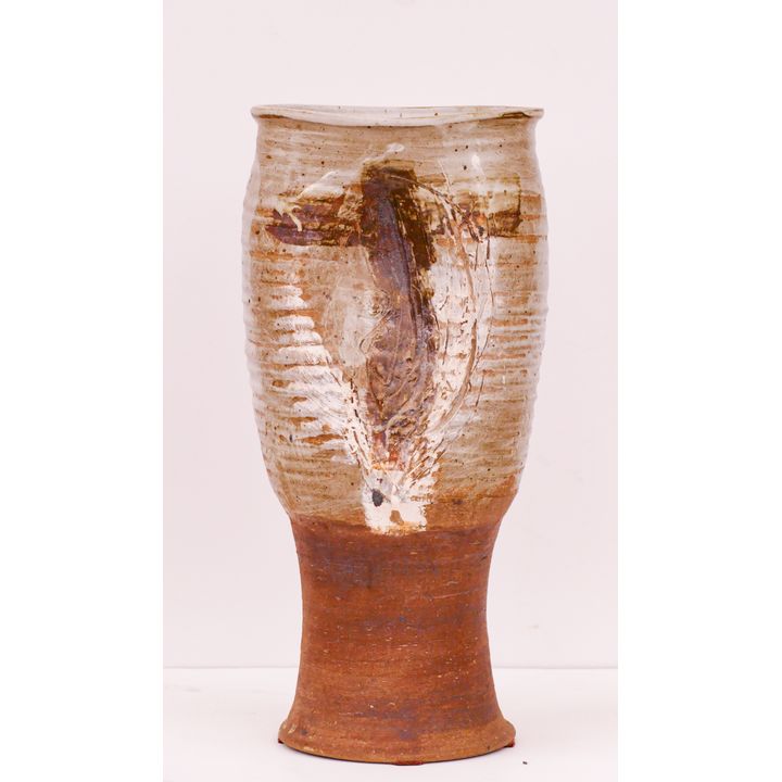 Midcentury Brutalist Tall Studio Pottery Vase- 22x10'' with rim chips