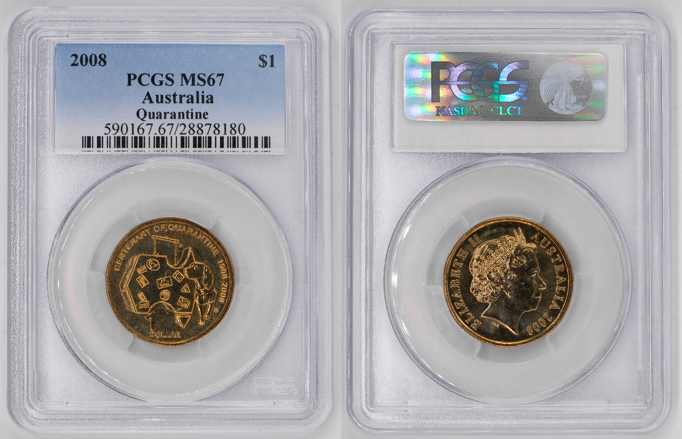 Elizabeth II, Quarantine, One Dollar, 2008, PCGS MS67