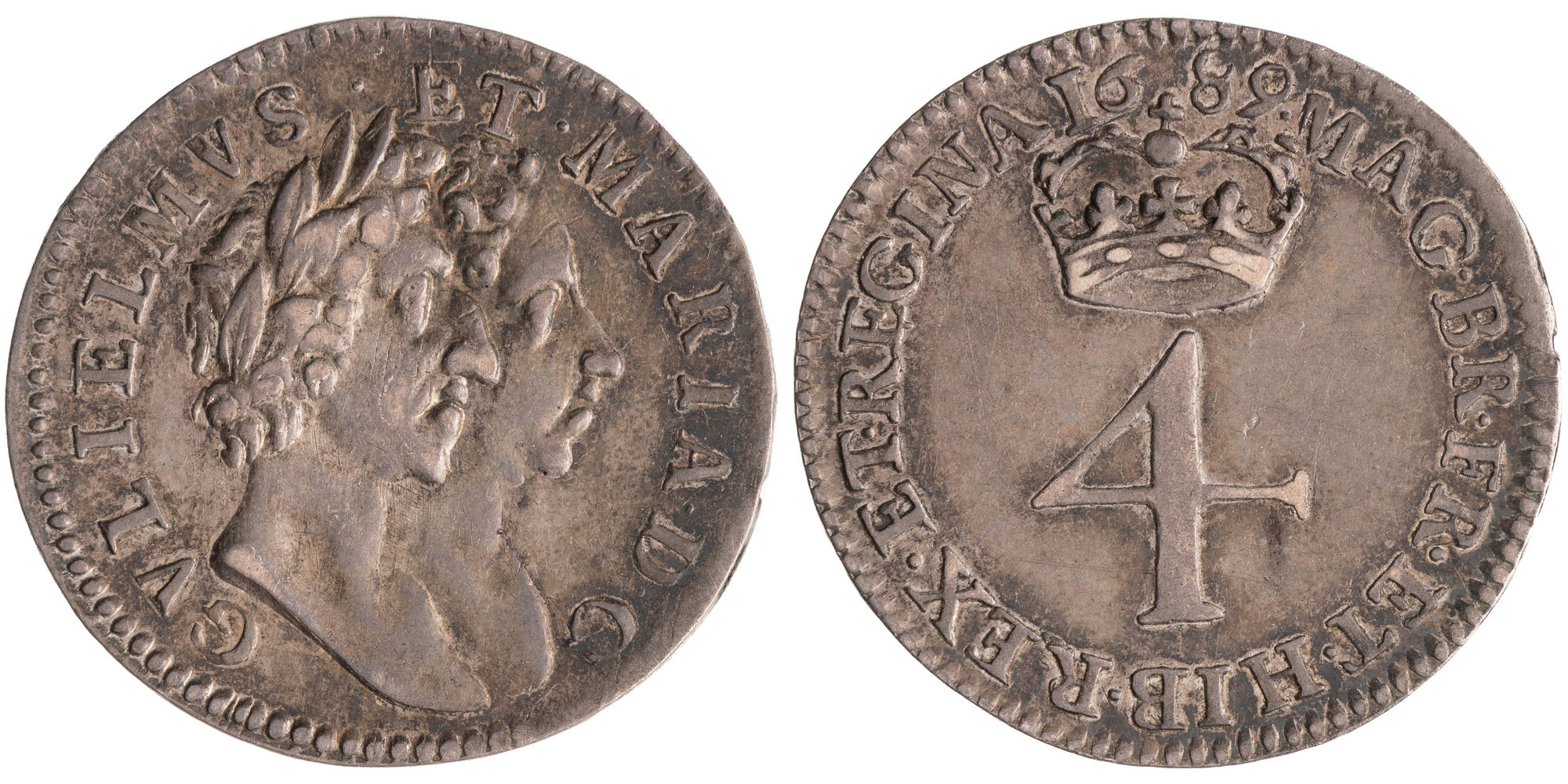 Great Britain, William & Mary, First Busts, Fourpence, 1689, VF
