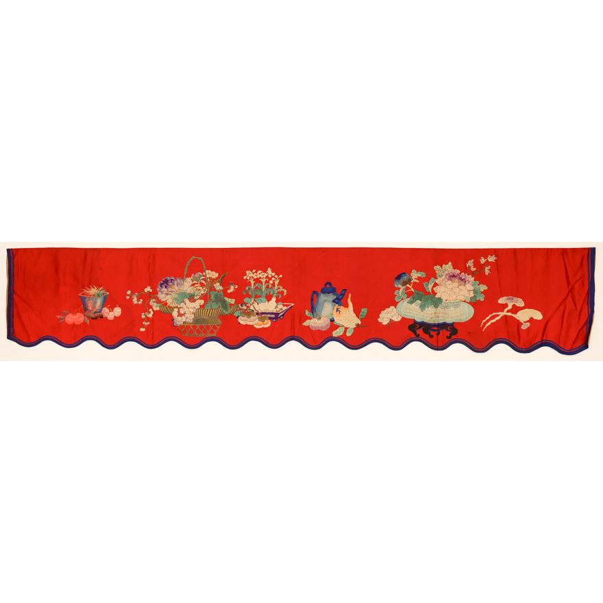 Chinese Silk Embroidered Flower Baskets Banner
