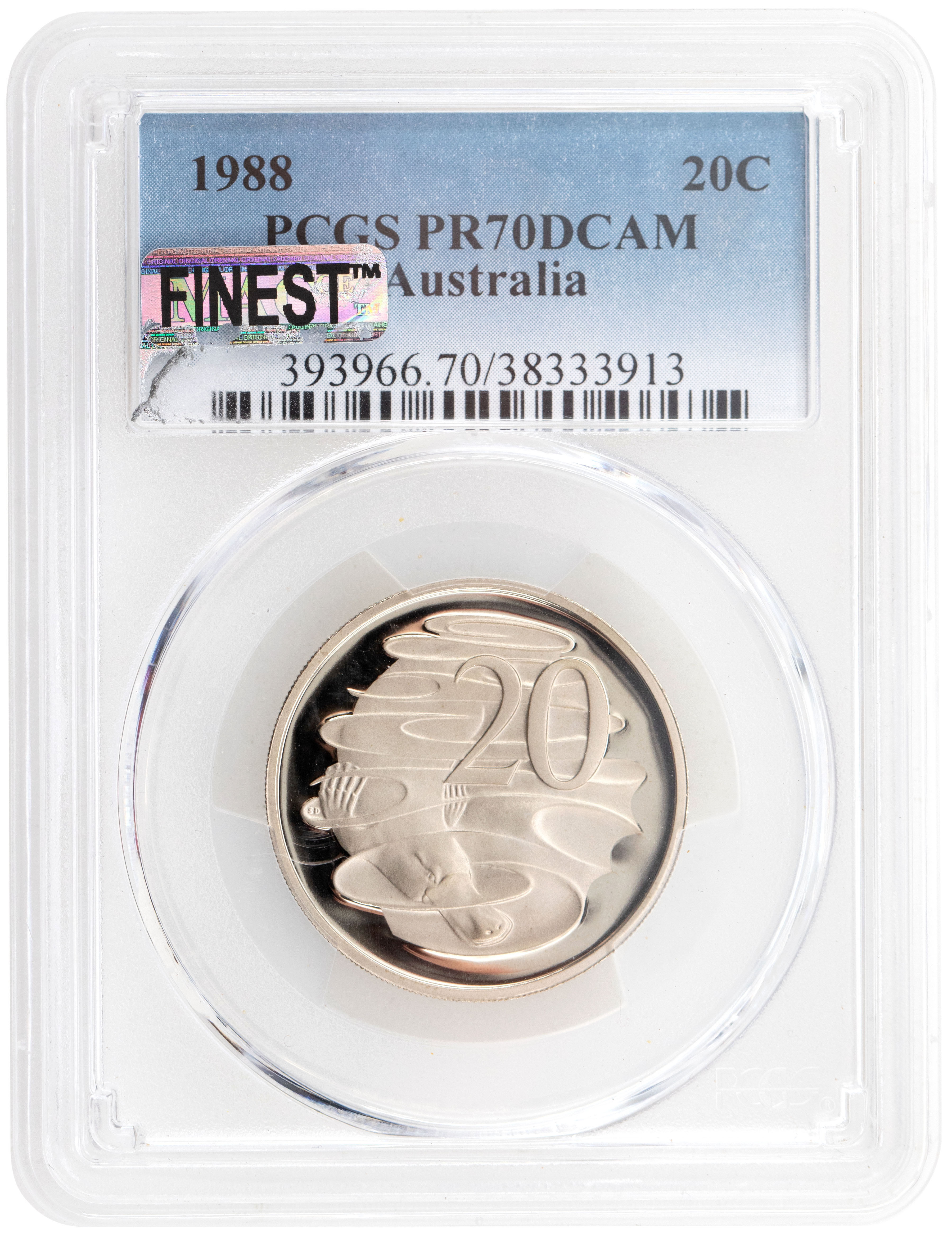 185 · 1988 Australia Twenty Cent, 20c PCGS - PR70DCAM POP 16/0 -913