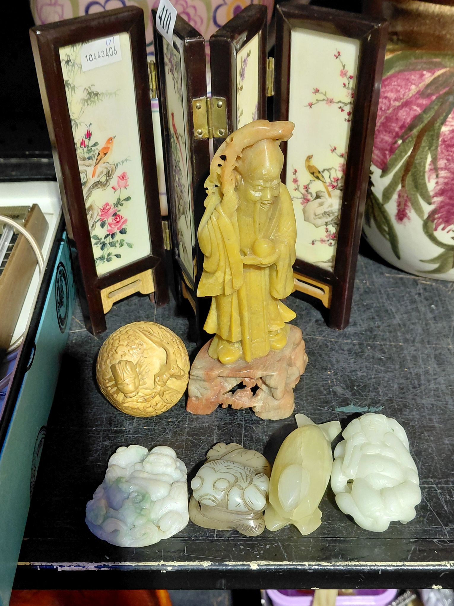 410 · CHINESE CARVED STONE AND WOODEN ORNAMENTS