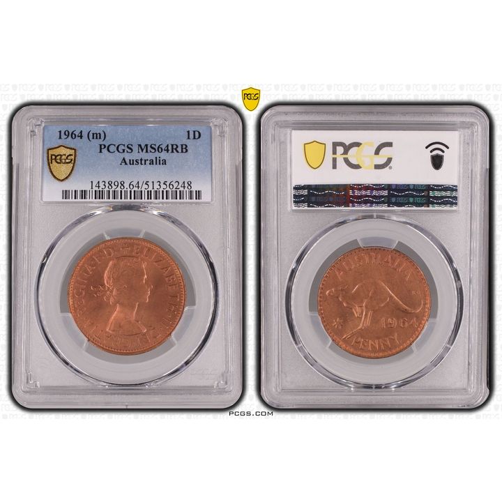 Elizabeth II, One Penny, 1964, PCGS MS64RB