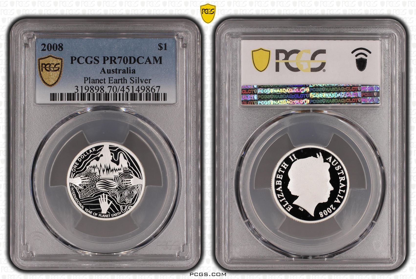2008 Australia One Dollar, $1 Silver Planet Earth Silver PCGS - PR70DCAM POP 8/0 -867