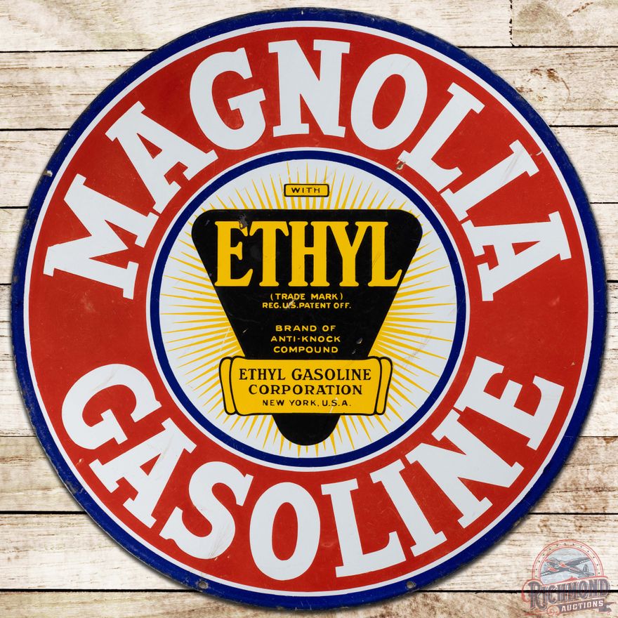 Magnolia Ethyl Gasoline 30" DS Porcelain Sign w/ Logo