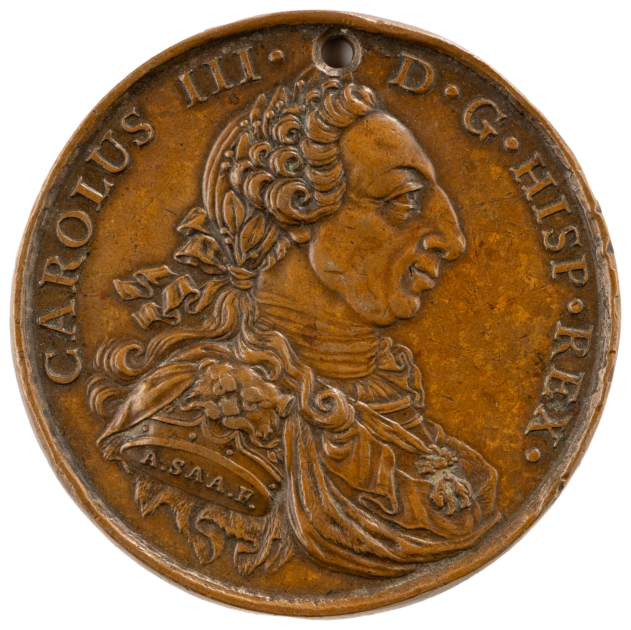 Spain, Charles III, Bronze Proclamation Medal, 1778, gVF