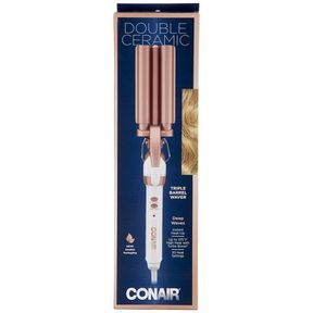 14.88 IN X 4.0 IN X 2.75 IN CONAIR DOUBLE CERAMIC 3 BARREL CURLING IRON, HAIR WAVER, CREATE BEACHY WAVES, LONG-LASTING NATURAL TIG