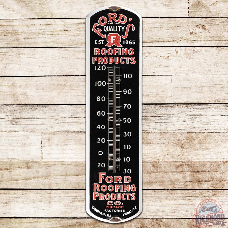 Ford Roofing Products Co. Chicago SS Porcelain Thermometer Sign