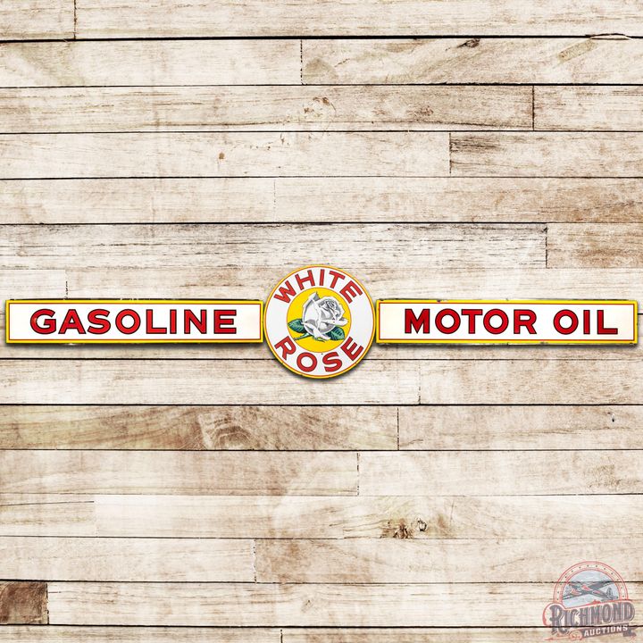 18' White Rose Gasoline & Motor Oil Three Piece SS Porcelain Sign