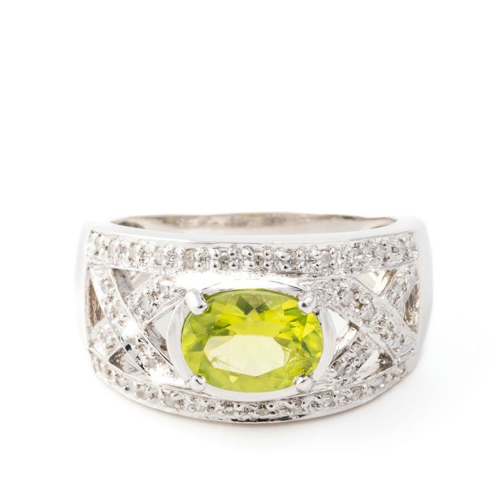 Diamond & Peridot Filagree Ring 9ct