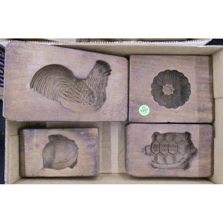 Box 4pc Antique Chinese Wood Chocolate Molds- 8'' largest