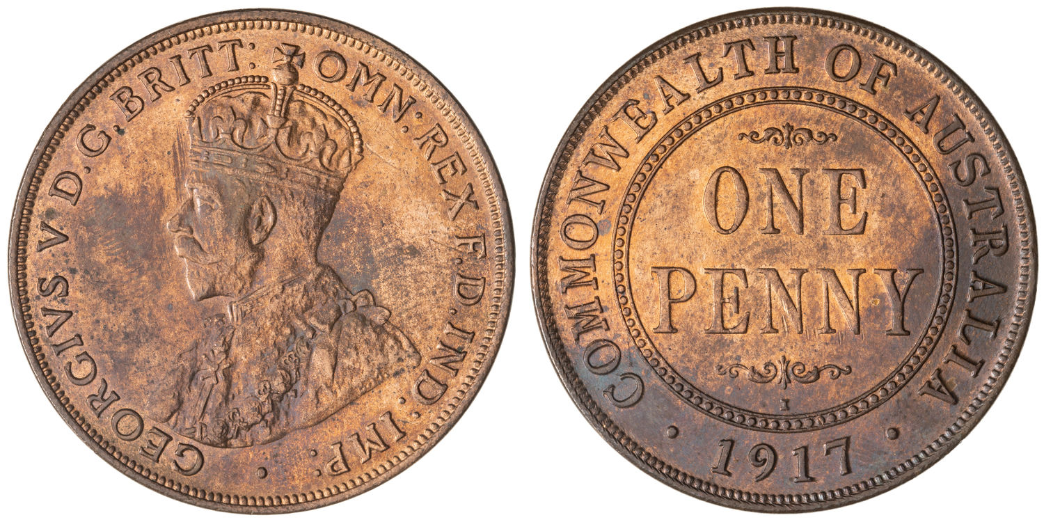 George V, Penny, 1917-I, UNC