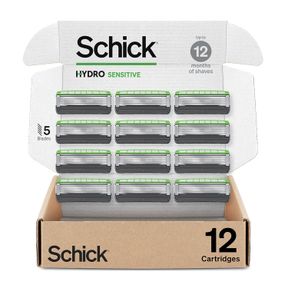 SCHICK HYDRO SENSITIVE RAZOR REFILLS, 12CT | 5 BLADE RAZOR FOR MEN, SHAVING BLADES, 12 REFILLS