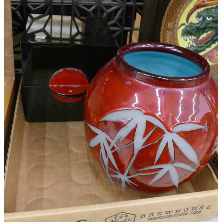 Box Red Bamboo Studio Pottery Vase Etc