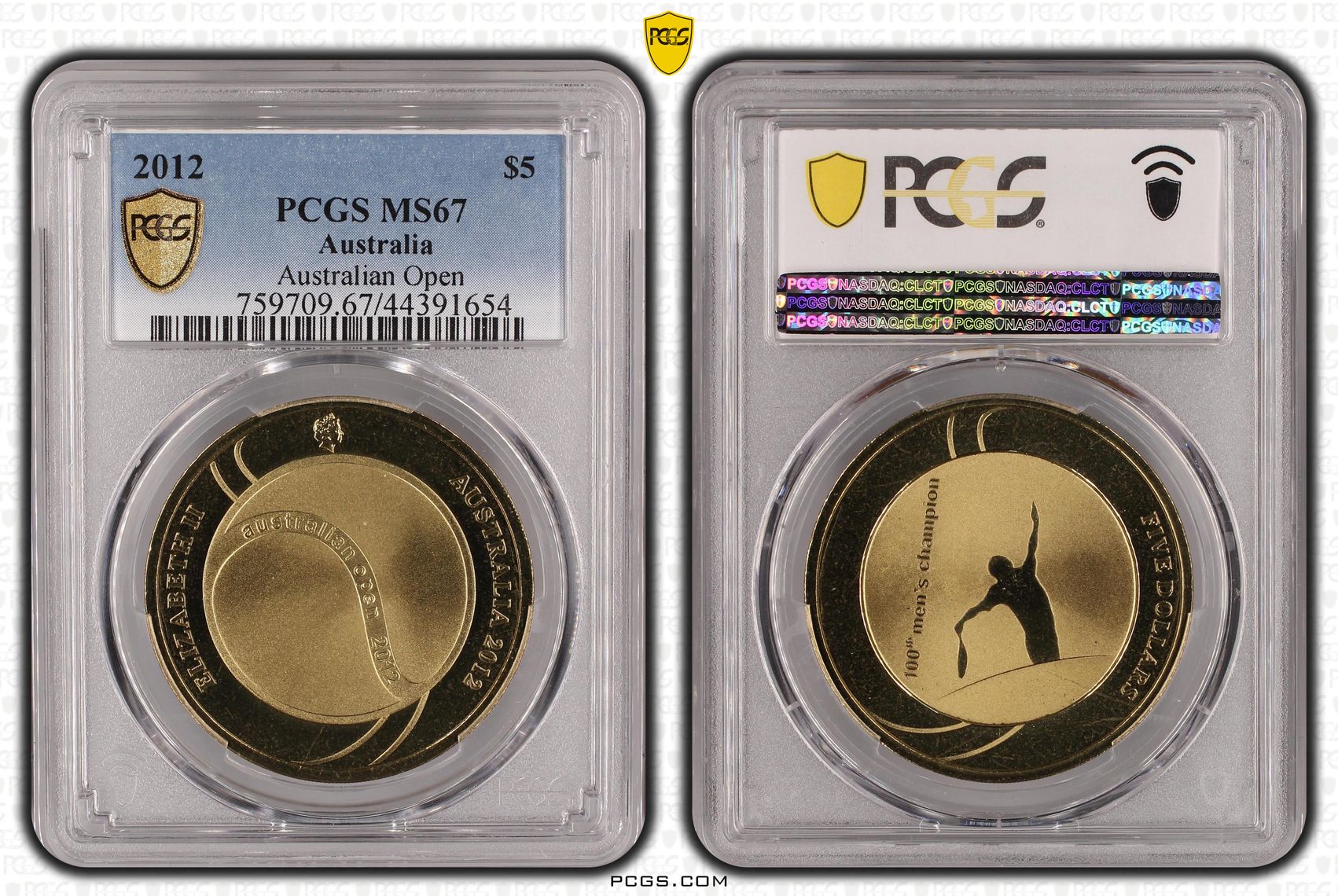 2012 Australia Five Dollar, $5 Australian Open PCGS - MS67 -654