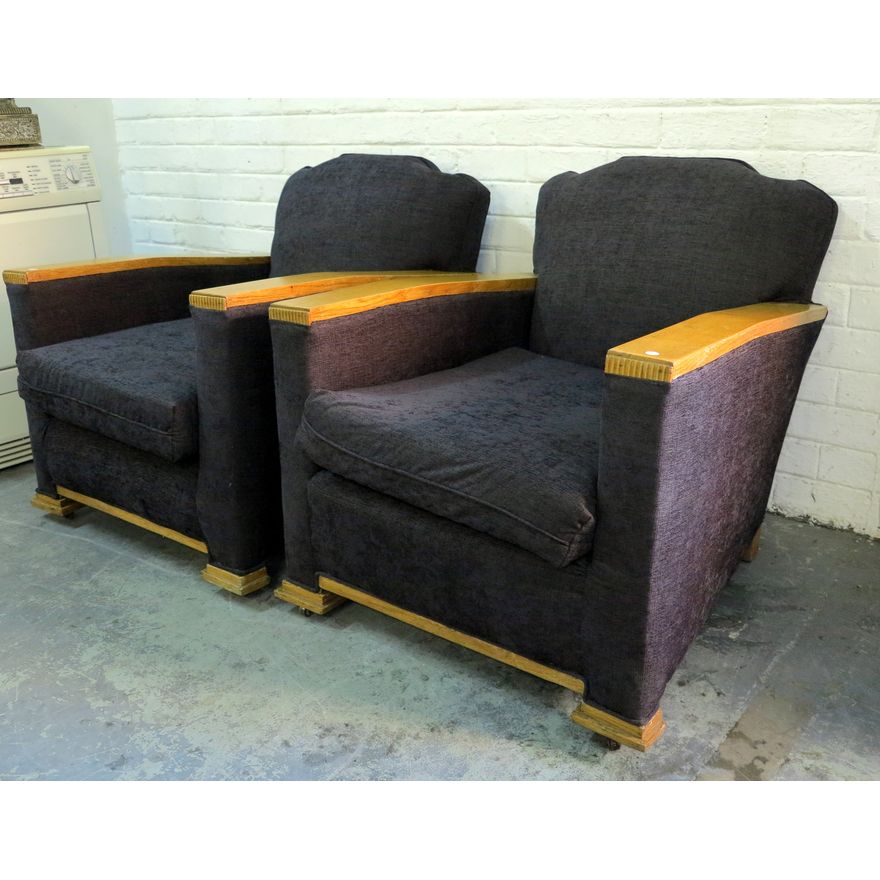 PAIR OF ART DECO UPHOLSTERED ARMCHAIRS,