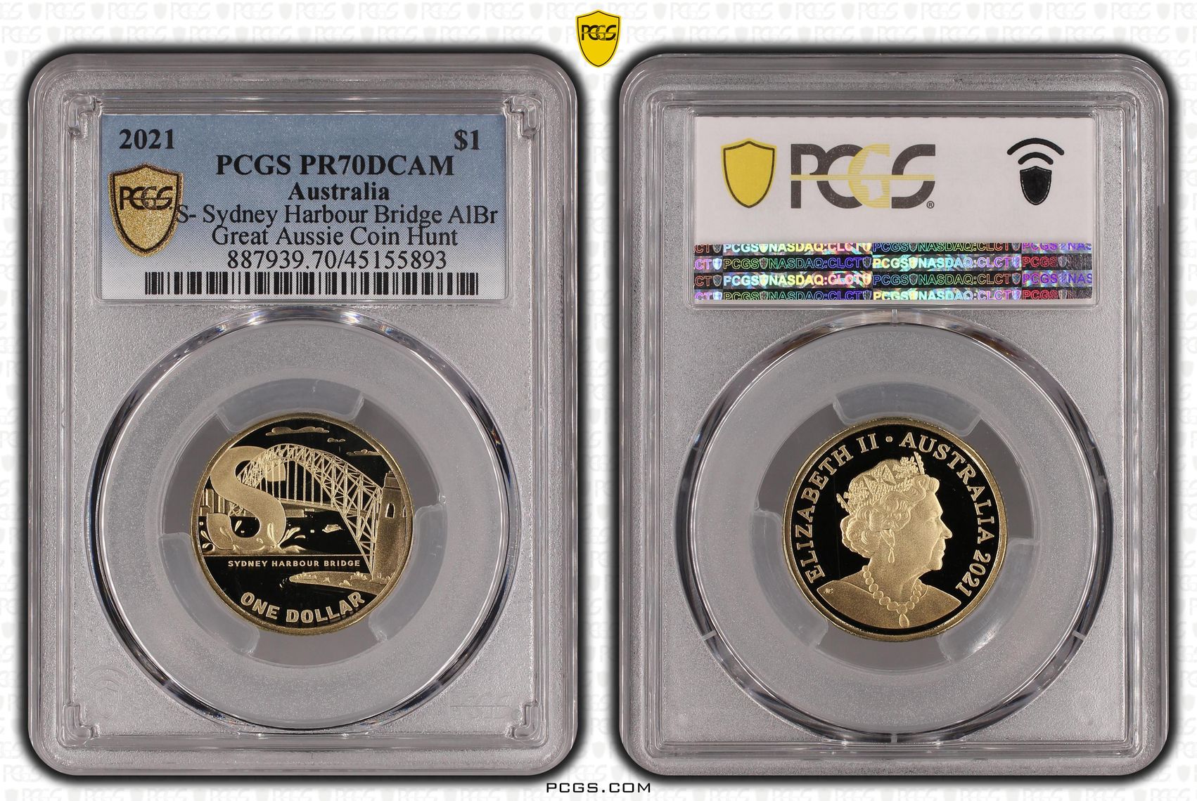 Elizabeth II, S- Sydney Harbour Bridge AlBr, One Dollar, 2021, PCGS PR 70DCAM