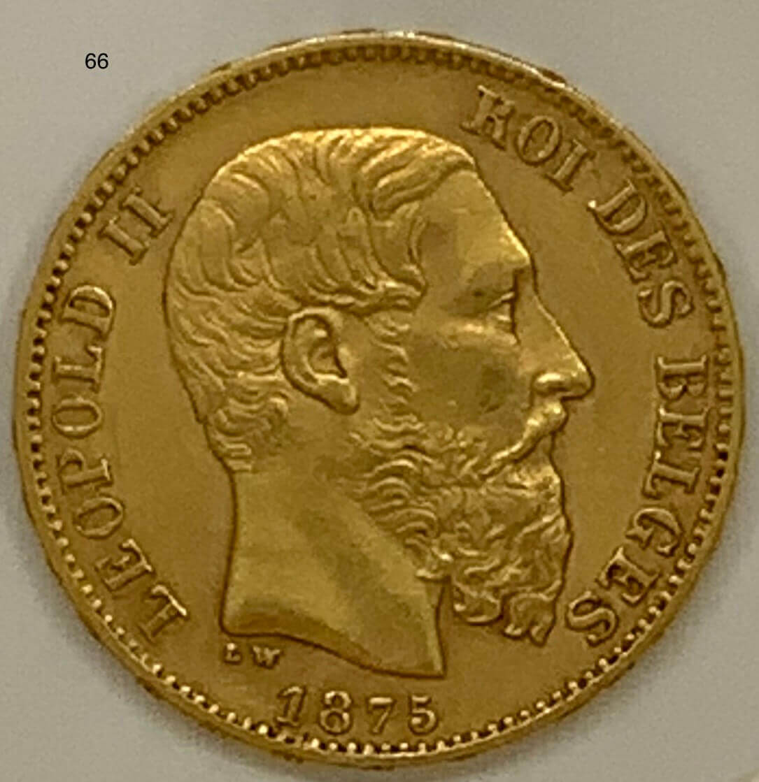 ベルギー-Belgium. レオポルド2世像 20フラン金貨 1875年 KM37 ...
