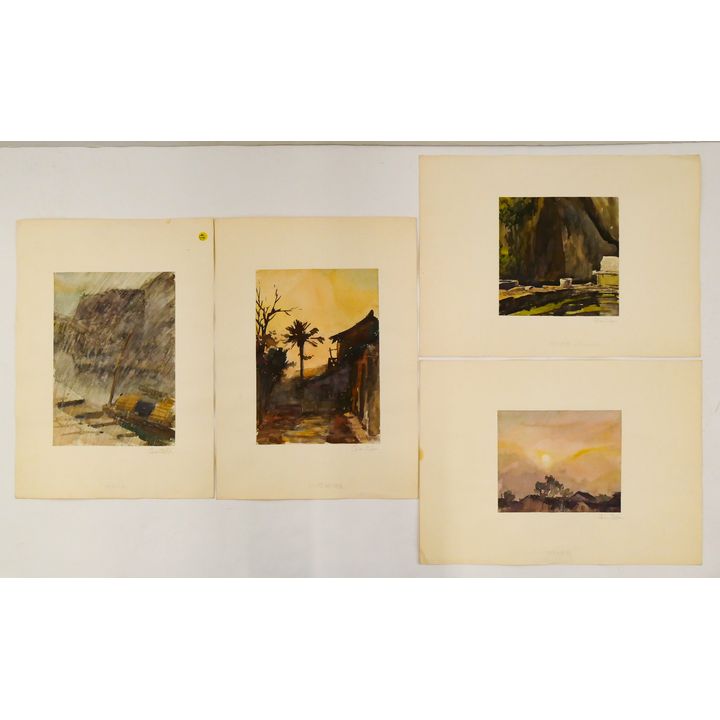 4pc Qian Zifen Chinese Landscape Watercolors Mounted 24''x17.5''