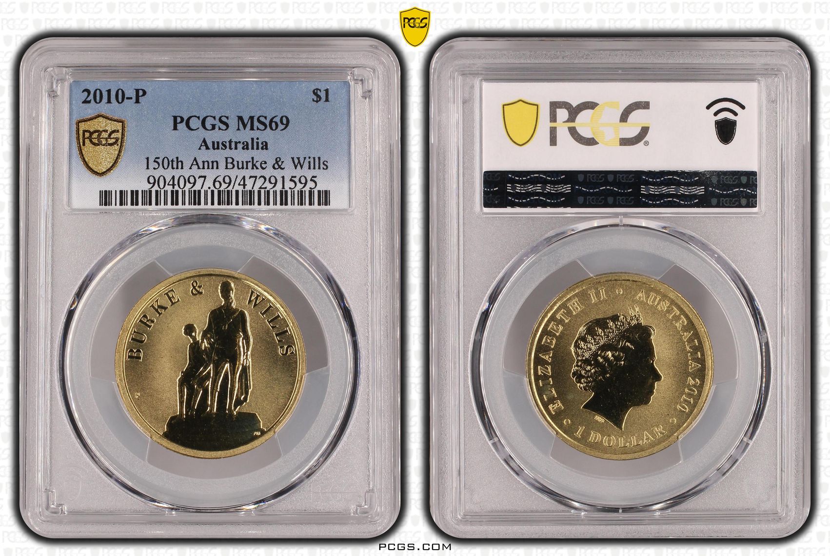 150th Anniversary Burke & Wills, One Dollar, 2010-P POP Report 8/0, PCGS MS 69