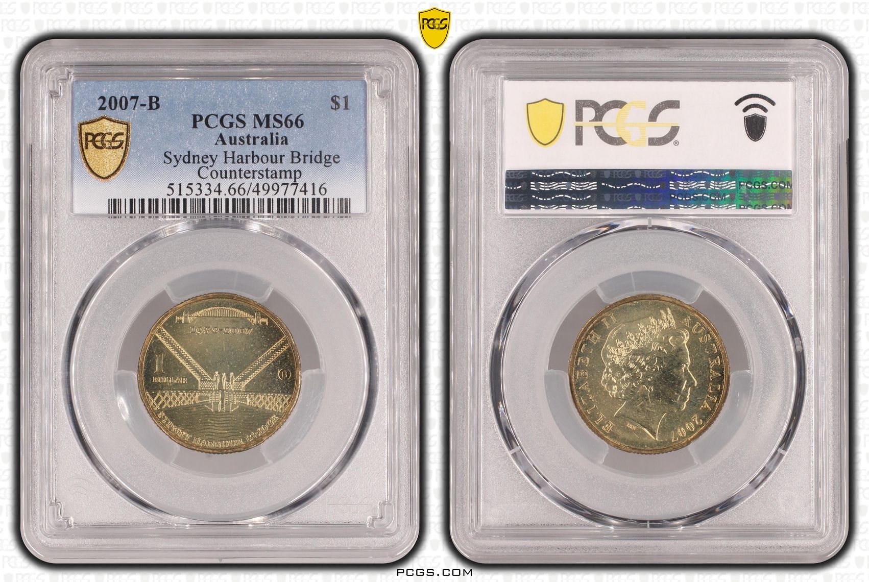 Sydney Harbour Bridge Counterstamp, One Dollar, 2007-B, PCGS MS66