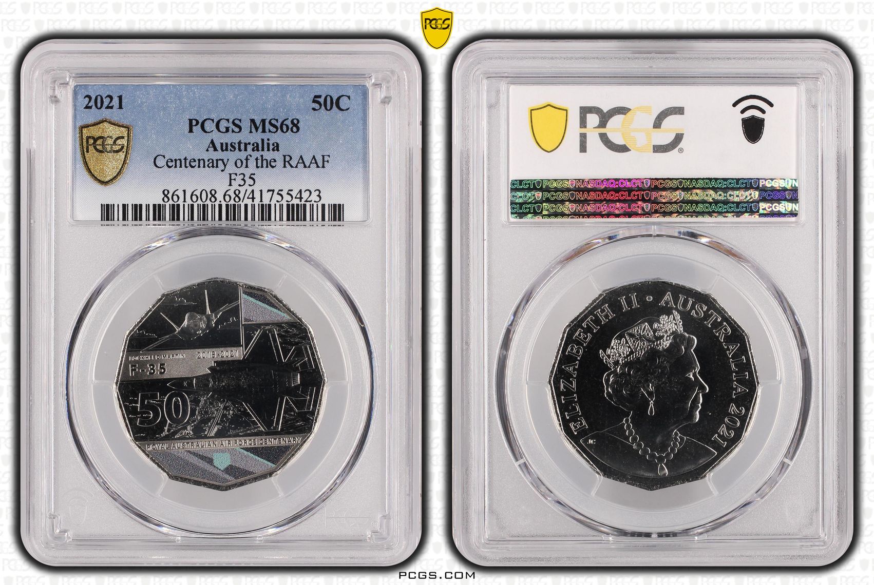 Centenary of the RAAF F-35, Fifty Cent, 2021, PCGS MS68