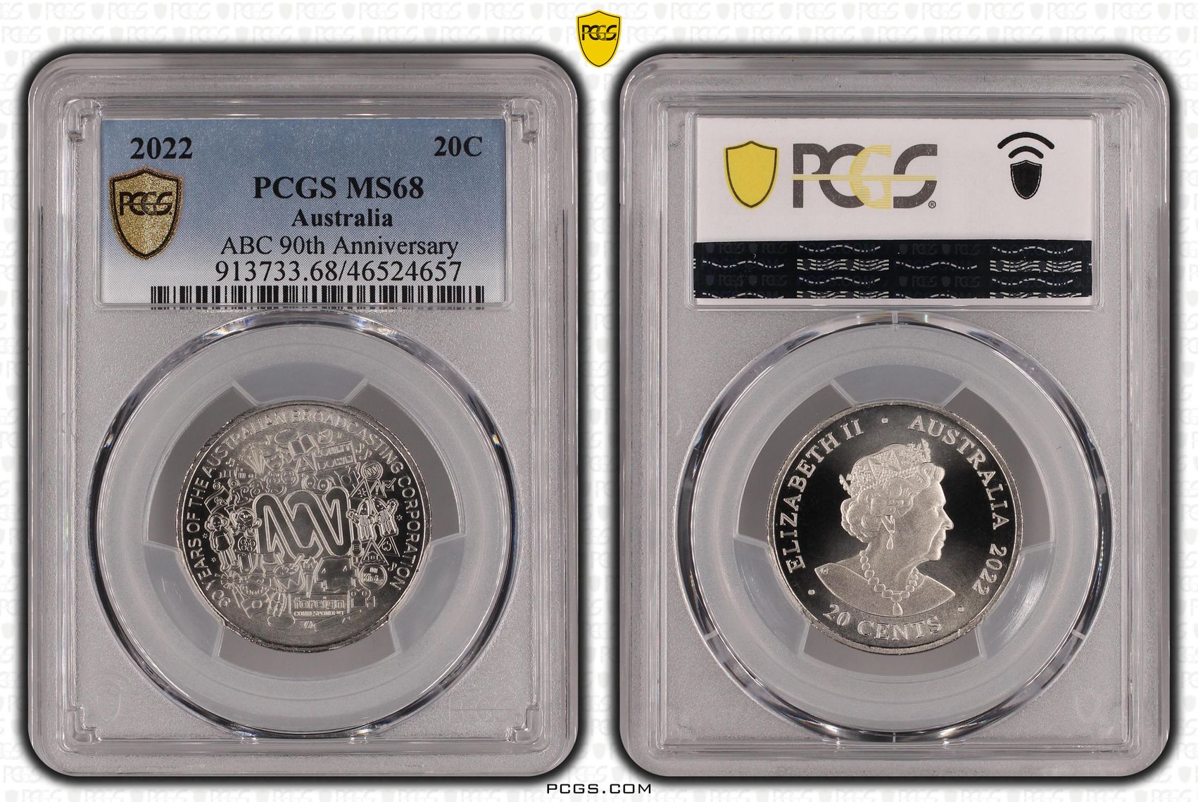 Elizabeth II, ABC 90th Anniversary, Twenty Cent, 2022, PCGS MS68