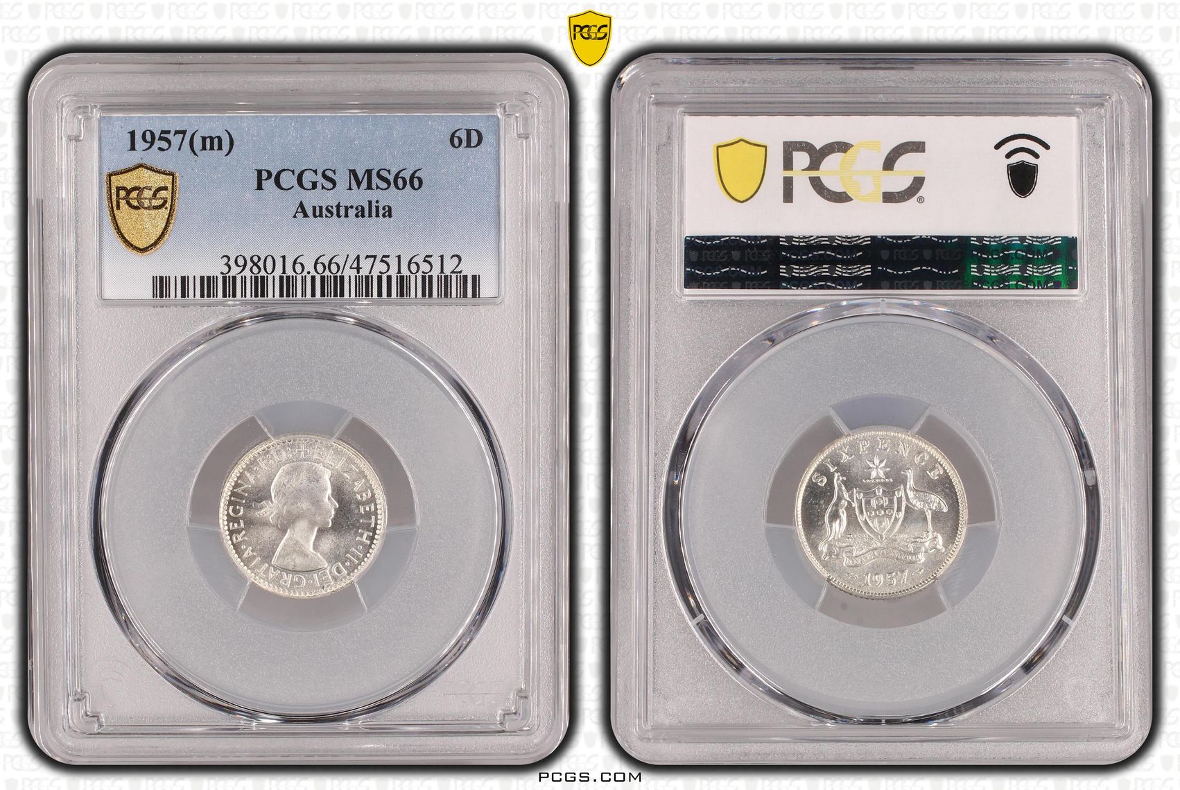 Elizabeth II, Sixpence, 1957(m), PCGS MS66