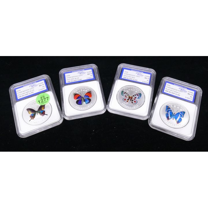 4pc Chinese Butterfly Enameled 999 Graded Silver Clad Rounds