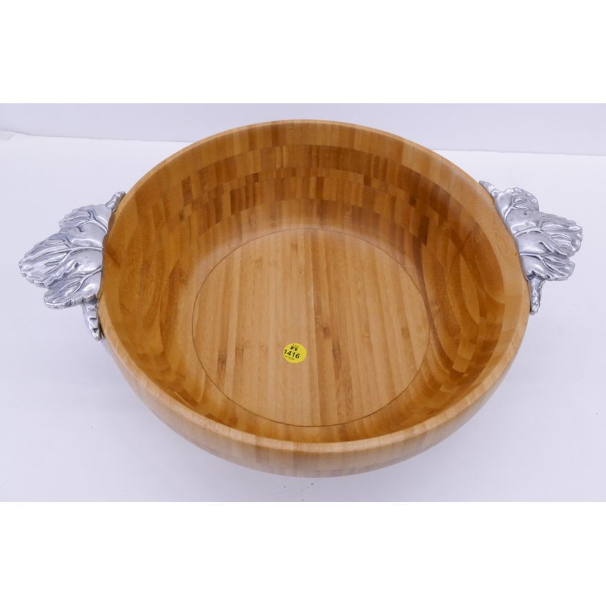 Arthur Court Pewter and Turned Wood Salad Bowl- 4.5 x 15.5''