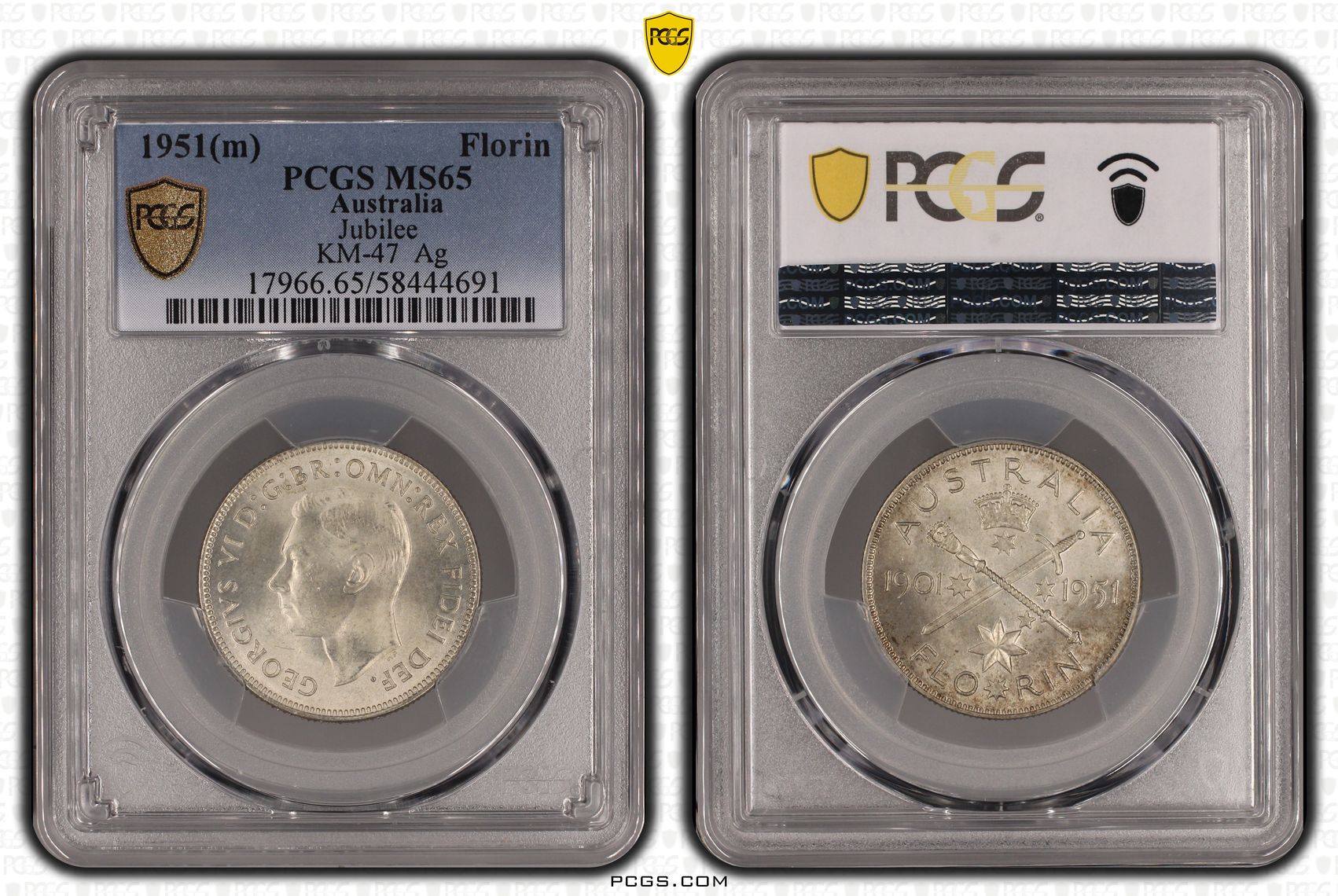Jubilee KM-47 Silver, Florin, 1951(m), PCGS MS65