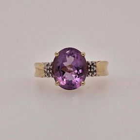 10K Yellow Gold Oval Cut 3.24 ct Amethyst Ring Size 6