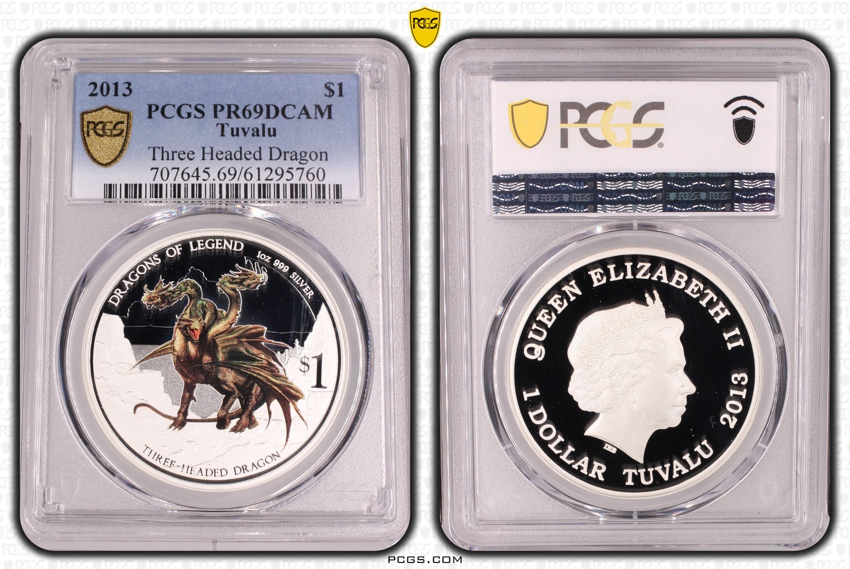 Tuvalu, Three Headed Dragon, One Dollar, 2013, PR69DCAM
