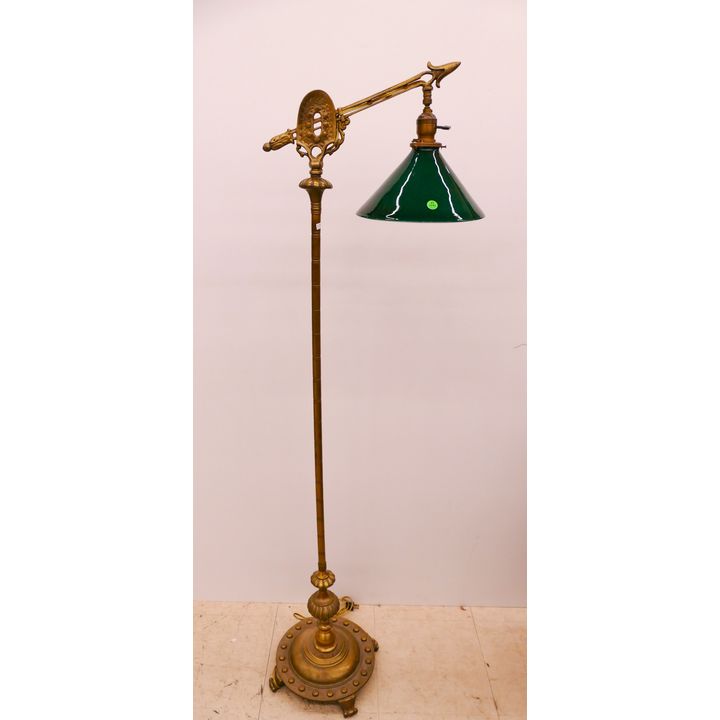 Art Deco Gilt Iron and Green Cased Glass Shade- 59x17''