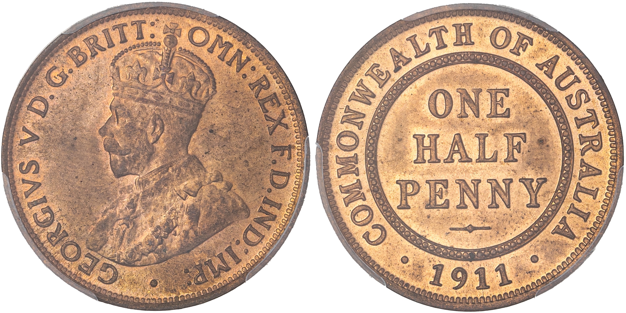 George V, Halfpenny, 1911, PCGS MS64RD