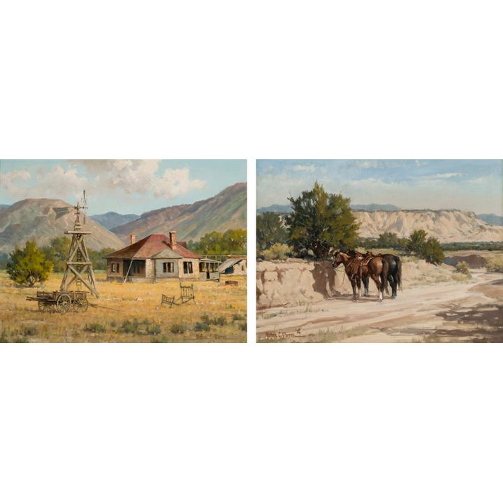 Melvin Warren (1932- ), Set of 2: Painted on Location N. of Santa Fe, NM; Abandoned Farm Near Hondo, NM