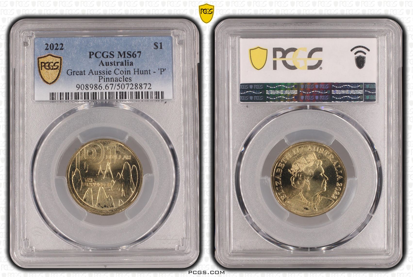 Great Aussie Coin Hunt - 'P' POP 1/0, One Dollar, 2022, PCGS MS67