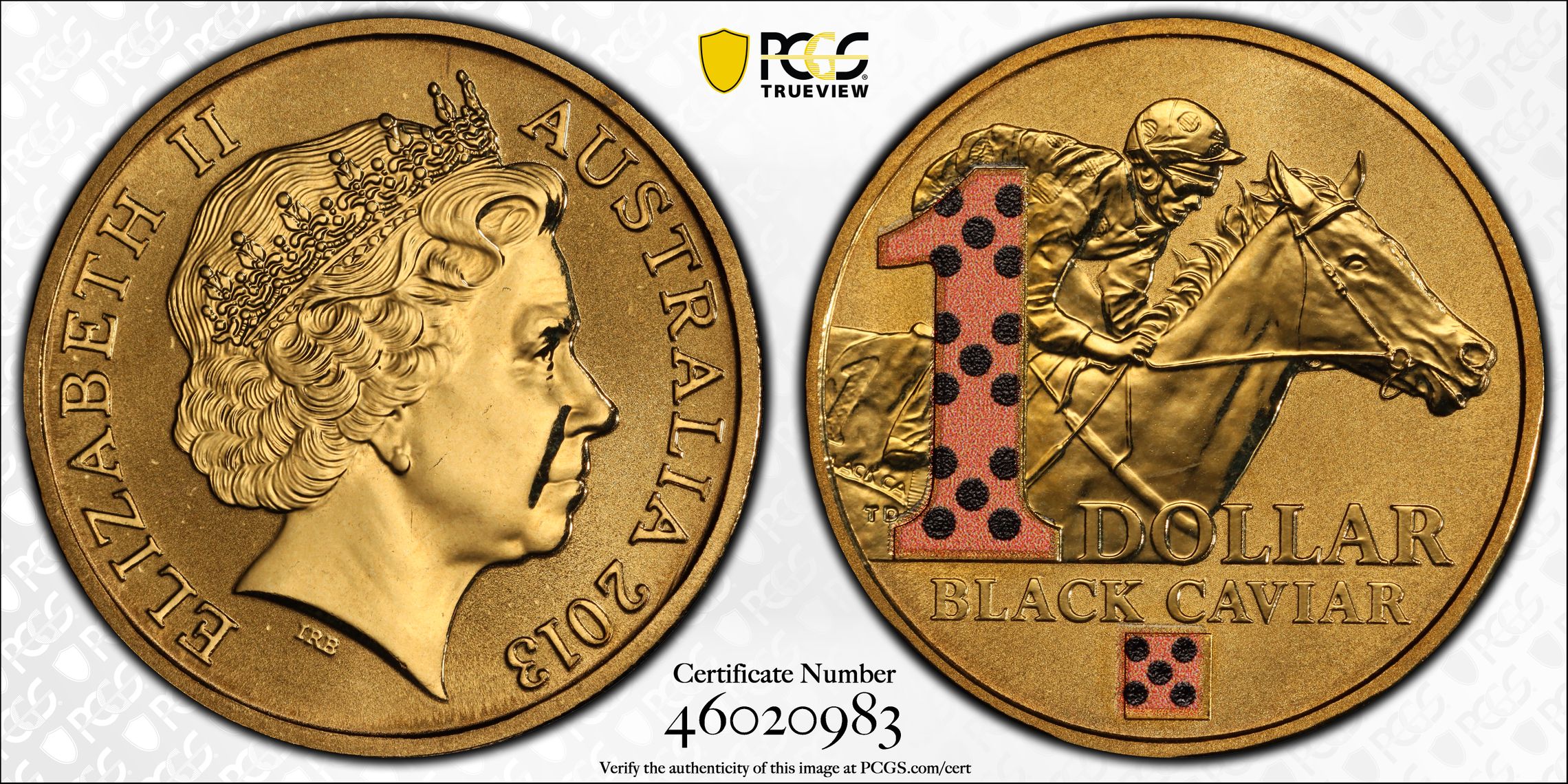 Black Caviar Colorized, One Dollar, 2013, PCGS MS68