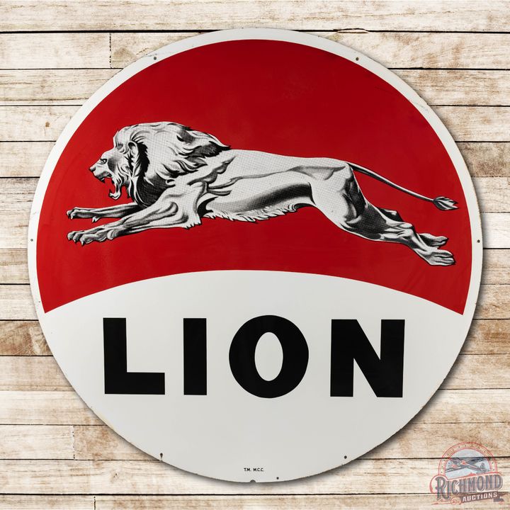 NOS 6' Leaping Lion Gasoline Double Sided Porcelain ID Sign
